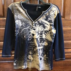 Black Tan Shirt Jeweled Hummingbird Size M…